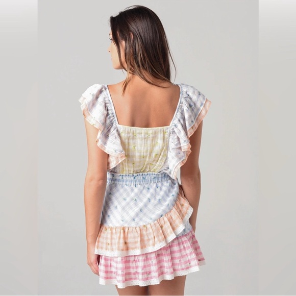 LoveShackFancy Leon Dress in Multi Rosebud Check Small - Picture 2 of 15